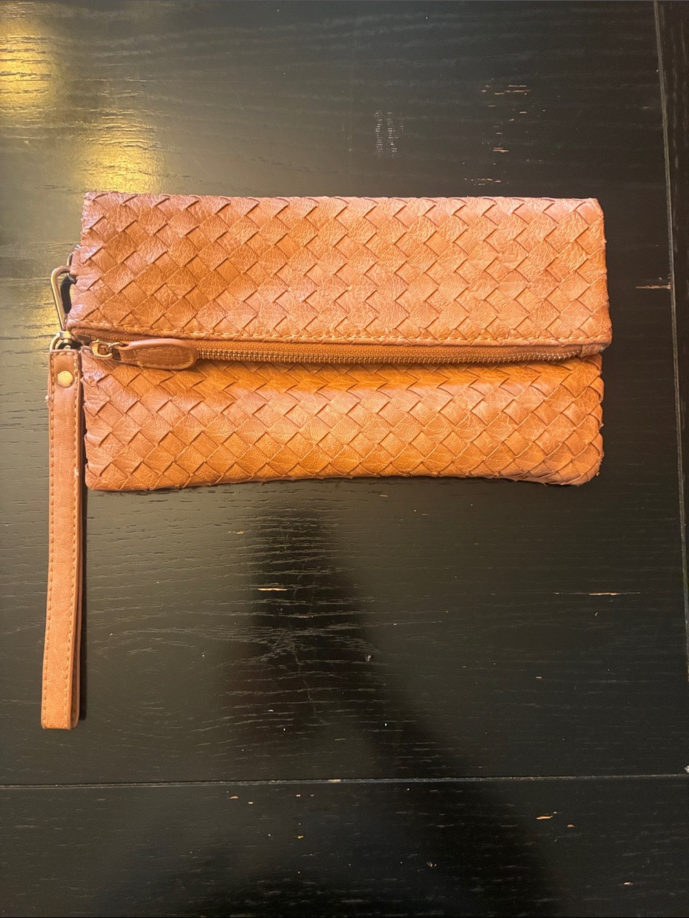 Urban Expressions Woven Leather Wristlet Clutch in Cognac Brown